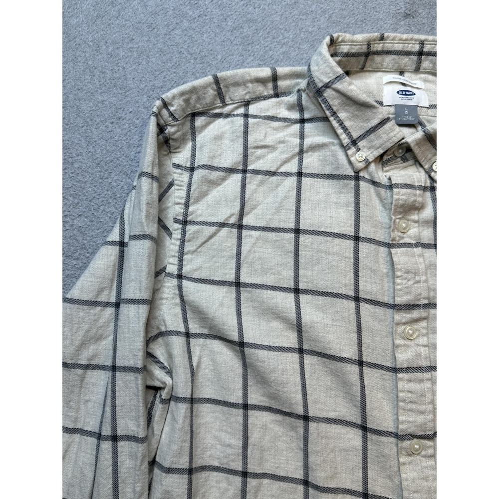 Old Navy Shirt Mens Large Gray Windowpane Plaid Slim Fit Flannel Long Sleeve - Picture 4 of 14